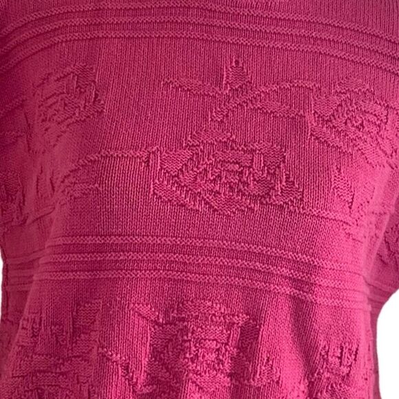 Vintage 80s Kinetic New York Textured Floral Knit Sweater Pink - Picture 4 of 6
